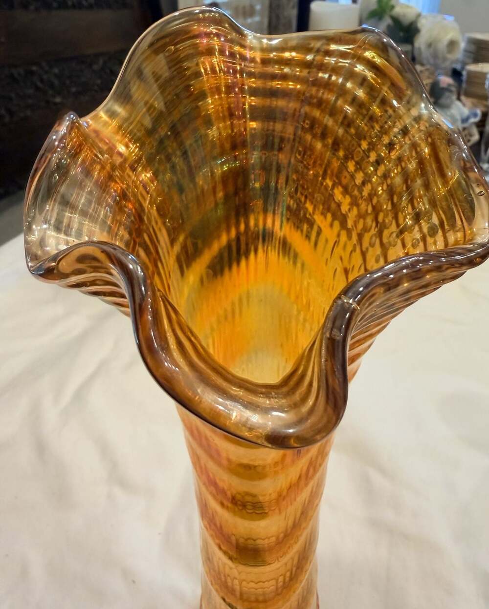 Rare 20" Tall Imperial Ripple Marigold Carnival Glass Vase – ,